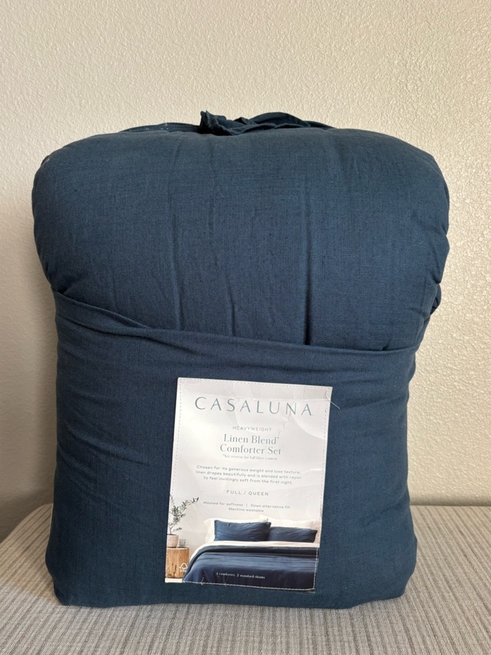 Full/Queen Heavyweight Linen Blend Comforter and Sham Set Dark Mineral Blue